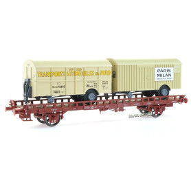 Wagon UFR Biporteur autos du NORD + PARIS-MILAN ép IV - HO 1/87 - REE WB-643