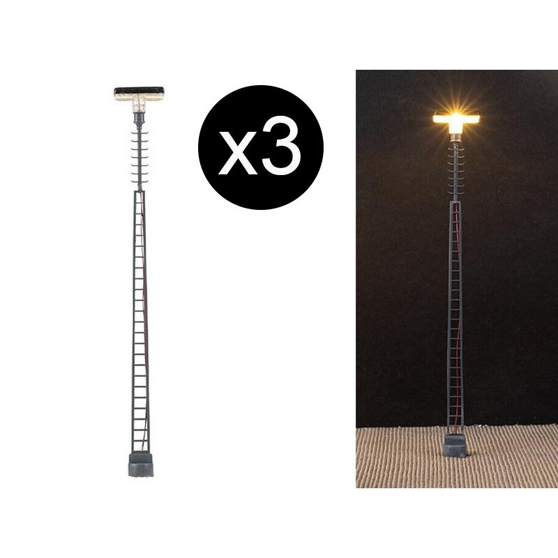 3x Lampadaire LED sur mât treillis - HO 1/87 - FALLER 180110