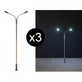 3x Lampadaire moderne double à LED - HO 1/87 - FALLER 180101