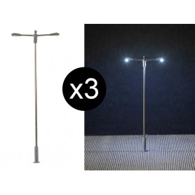 3x Lampadaire double moderne à LED - HO 1/87 - FALLER 180103