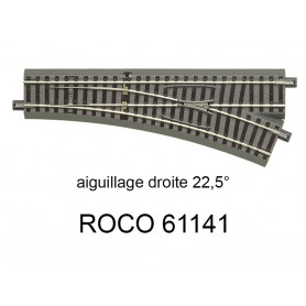 Aiguillage à droite R 502.7 mm, 200 mm, 22.5 degrés voie Geoline HO - ROCO 61141