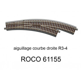 Aiguillage courbe à droite R 434.5mm, 30 degrés voie Geoline HO - ROCO 61155