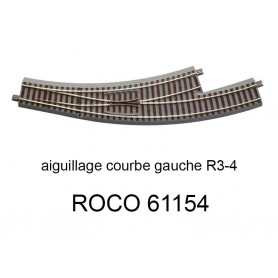 Aiguillage courbe à gauche R 434.5mm, 30 degrés voie Geoline HO - ROCO 61154