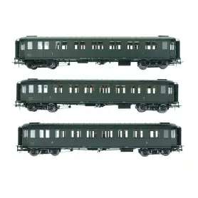 3 Voitures métallisées Ex-PLM A7, C8, C8, Vert 306, SNCF Ep.IIIa HO 1/87 - REE VB-424