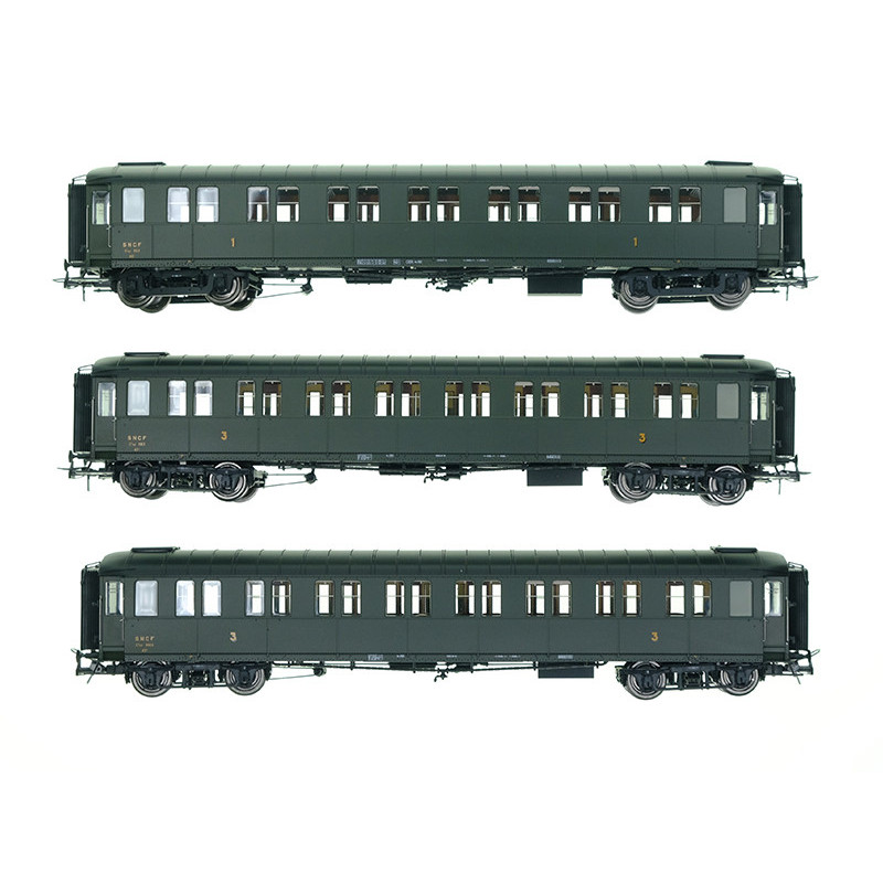 3 Voitures métallisées Ex-PLM A7, C8, C8, Vert 306, SNCF Ep.IIIa HO 1/87 - REE VB-424