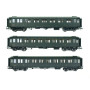 3 Voitures métallisées Ex-PLM A7, C8, C8, Vert 306, SNCF Ep.IIIa HO 1/87 - REE VB-424