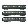 3 Voitures métallisées Ex-PLM A7, C8, C8, Vert 306, SNCF Ep.IIIa HO 1/87 - REE VB-424
