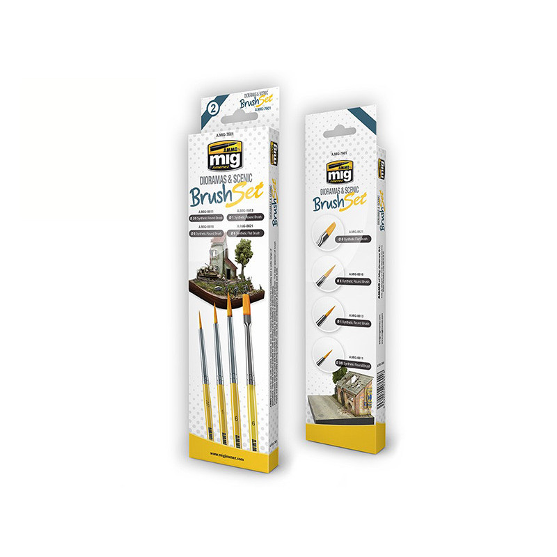 Set de 4 pinceaux Scènes et dioramas - AMMO MIG 7601