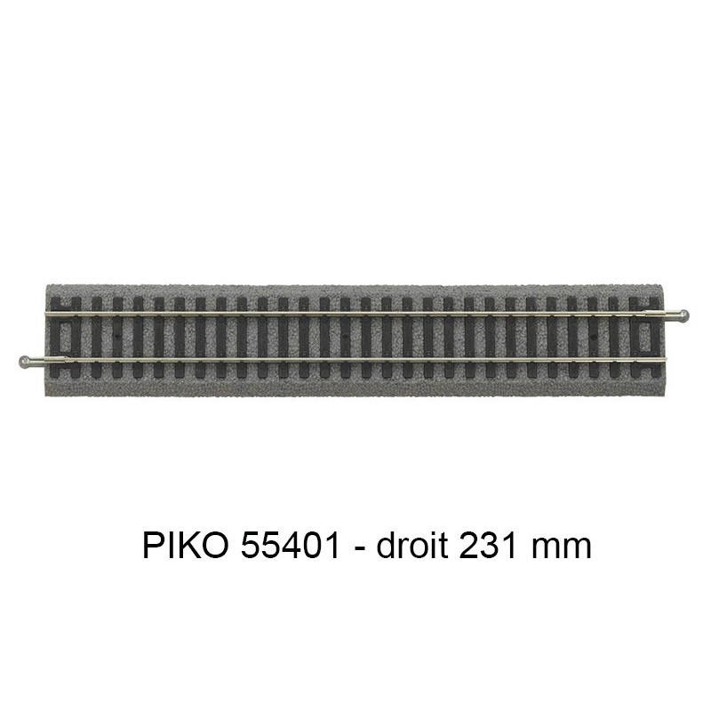 Rail droit 231 mm G231 - voie A avec ballast - PIKO 55401