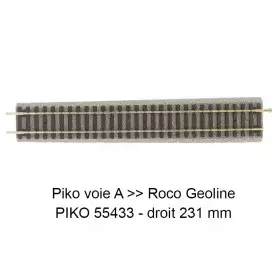 Rail de transition voie A avec/sans ballast 231 mm - voie A avec ballast - PIKO 55434