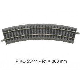 Rail courbe R1 360 mm 30° - voie A avec ballast - PIKO 55411