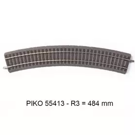 Rail courbe R3 484 mm 30° - voie A avec ballast - PIKO 55413