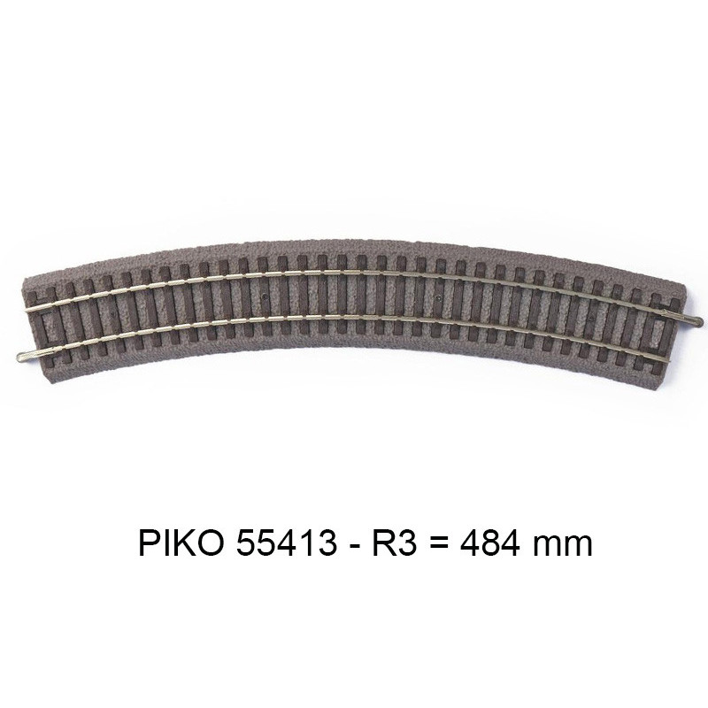 Rail courbe R3 484 mm 30° - voie A avec ballast - PIKO 55413