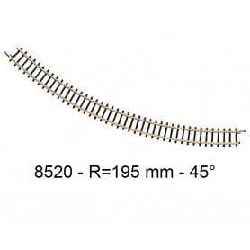 1x rail courbe rayon 195mm 45° - échelle Z 1/220 - Marklin 8520