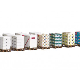 Set de 12x palettes miniatures chargées de cartons - HO 1/87 - BUSCH 1812