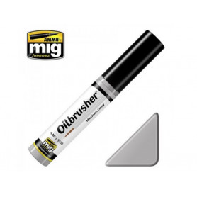 Oilbrusher gris moyen - peinture à l'huile avec applicateur 10 ml - MIG 3509