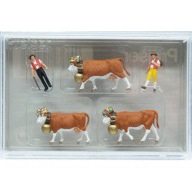 Transhumance, 3 vaches et 2 personnages - HO 1/87 - PREISER 10404