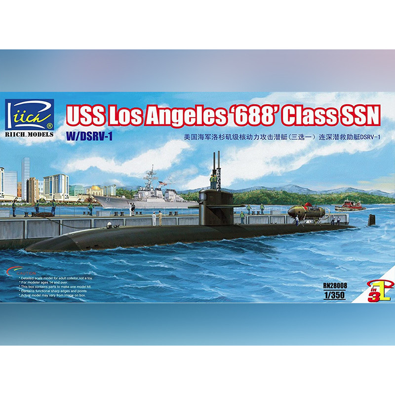 USS Los Angeles 688 Class SSN w/DSRV-1 - échelle 1/350 - RIICH MODELS RN28008