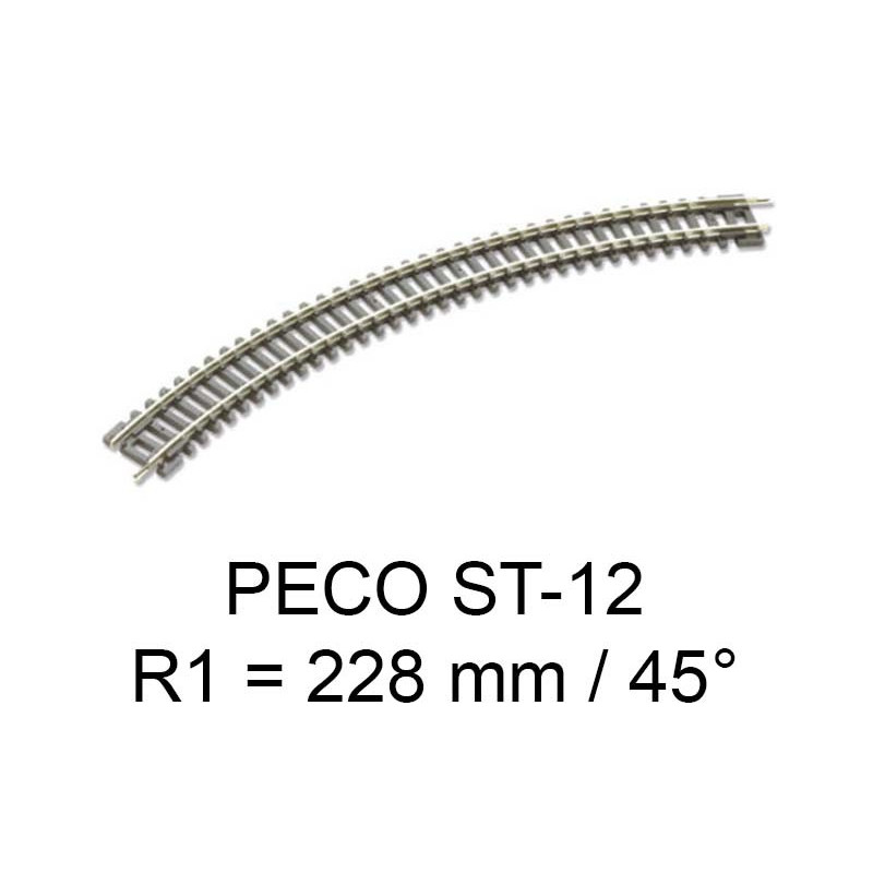 PECO ST-12 - rail courbe rayon 228 mm 45 degrés code 80 échelle N