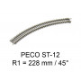 PECO ST-12 - rail courbe rayon 228 mm 45 degrés code 80 échelle N