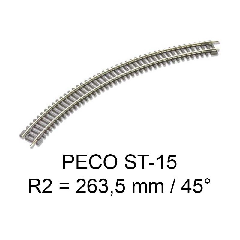 PECO ST-15 - rail courbe rayon 263.5 mm 45 degrés code 80 échelle N