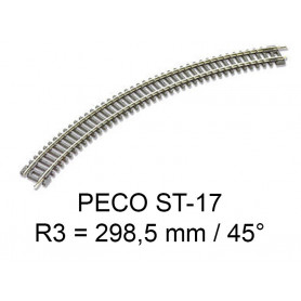 PECO ST-17 - rail courbe rayon 298.5 mm 45 degrés code 80 échelle N