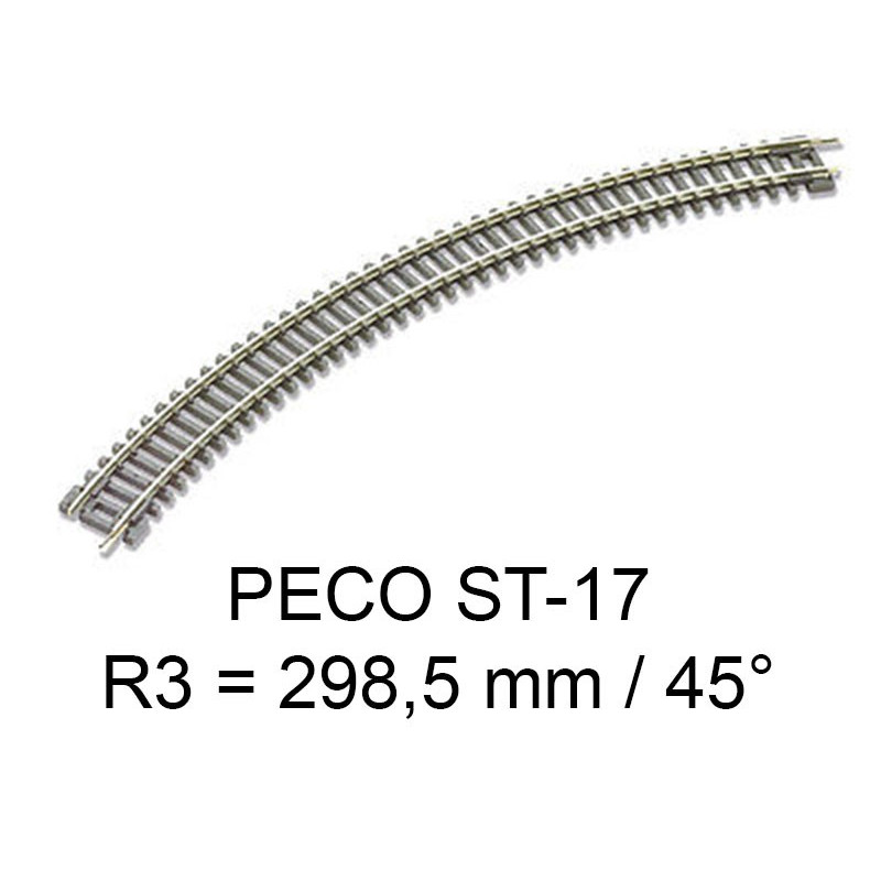 PECO ST-17 - rail courbe rayon 298.5 mm 45 degrés code 80 échelle N