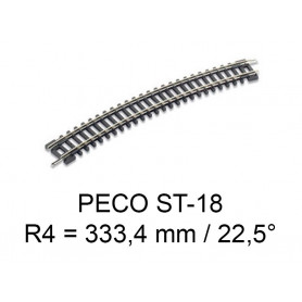 PECO ST-18 - rail courbe rayon 333,4 mm 22,5 degrés code 80 échelle N