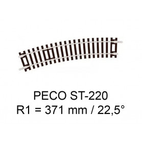PECO ST-220 - rail courbe rayon R1 371 mm - 22.5° code 100 échelle HO