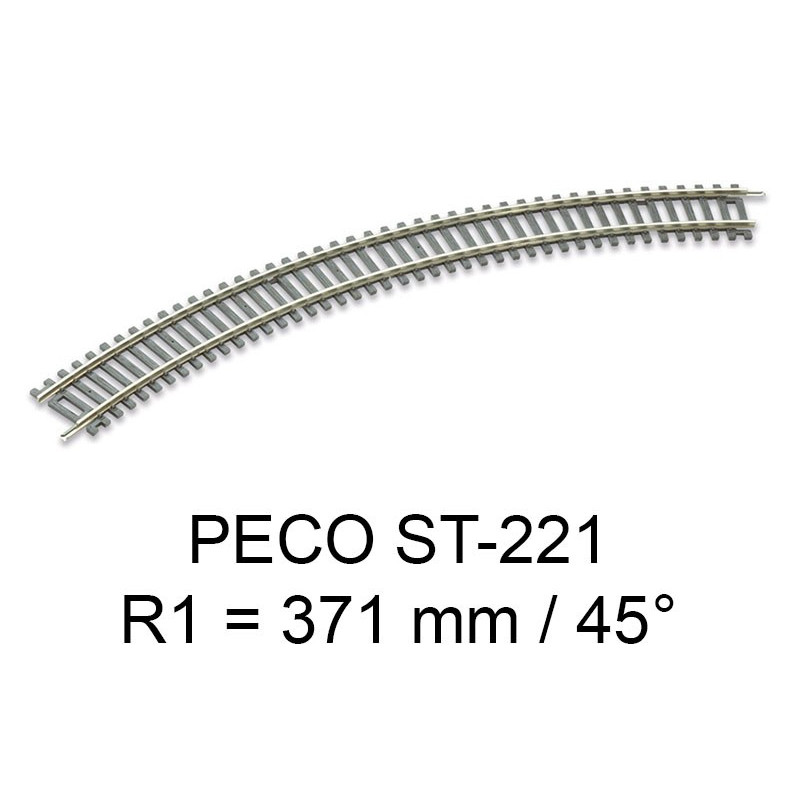 PECO ST-221 - rail courbe rayon R1 371 mm - 45° code 100 échelle HO