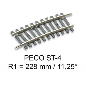 Rail Setrack courbe R 298.5mm 22.5 degrés  code 80 N-1/160-PECO ST-16 
