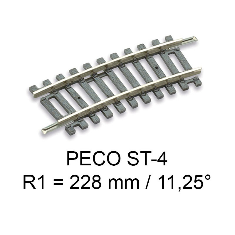 PECO ST-4 - rail courbe rayon 228 mm 11,25 degrés code 80 échelle N