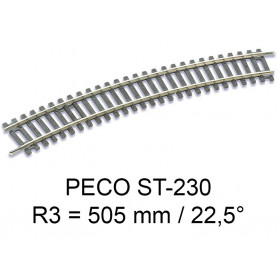 PECO ST-230 - rail courbe rayon R3 505 mm - 22.5° code 100 échelle HO