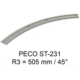 PECO ST-231 - rail courbe rayon R3 505 mm - 45° code 100 échelle HO