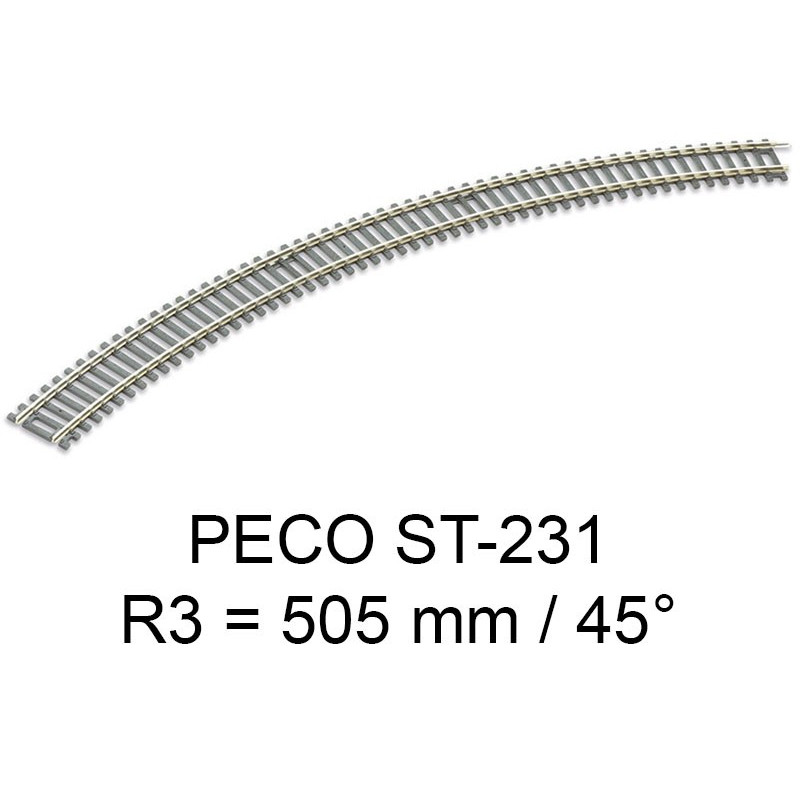 PECO ST-231 - rail courbe rayon R3 505 mm - 45° code 100 échelle HO