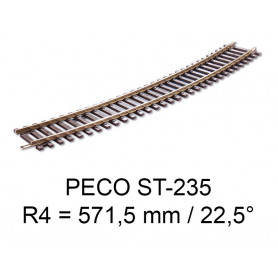 PECO ST-235 - rail courbe rayon R4 571,5 mm - 22,5° code 100 échelle HO