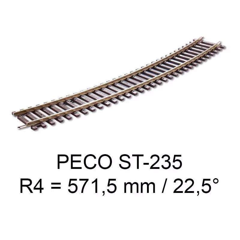 PECO ST-235 - rail courbe rayon R4 571,5 mm - 22,5° code 100 échelle HO