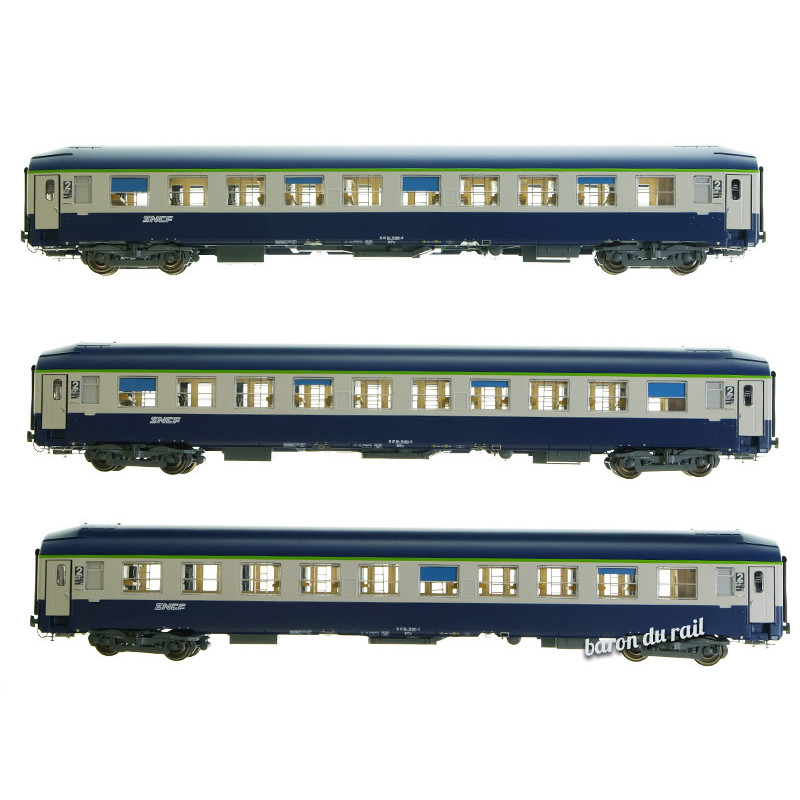 3x voitures UIC couchettes B9c9x SNCF ép. V - HO 1/87 - REE VB-296