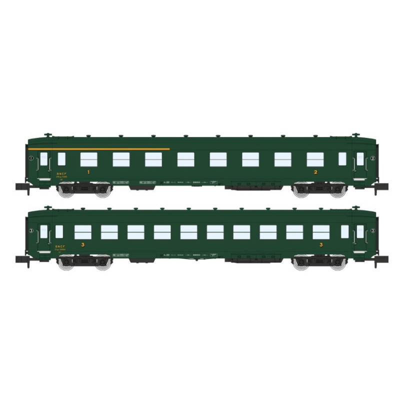 2x voitures DEV AO A3B5 et C10 ép III SNCF - N 1/160 - REE NW-273
