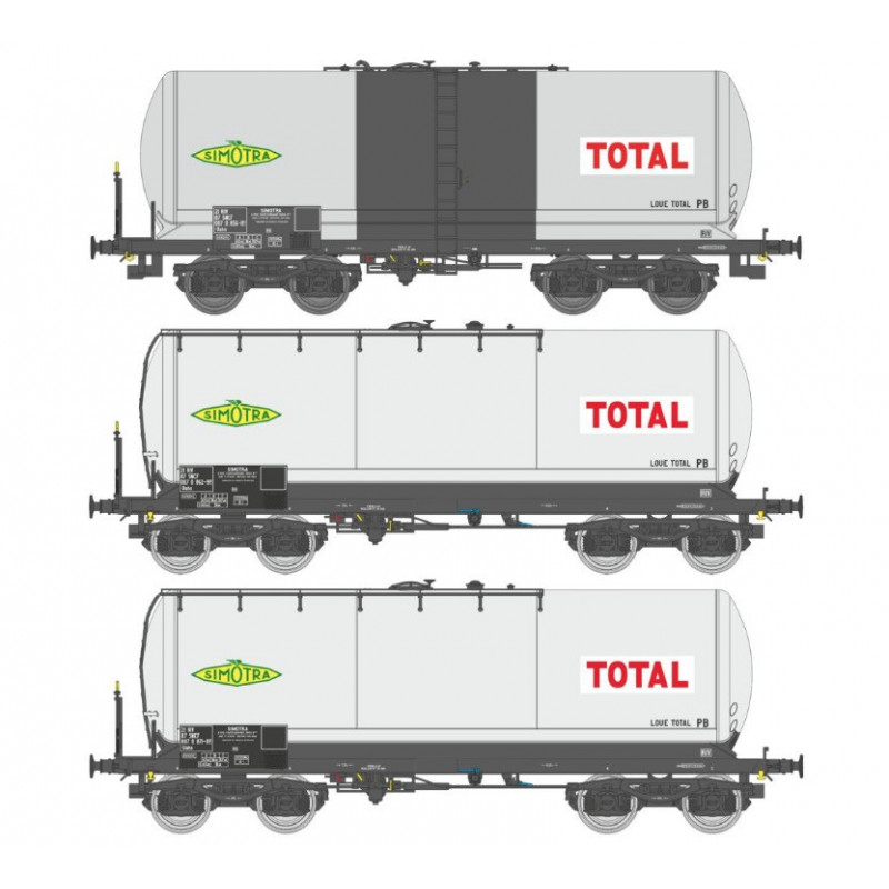 Set 3x citernes ANF courtes, ép. IV "SIMOTRA-TOTAL" - HO 1/87 - REE WB-590