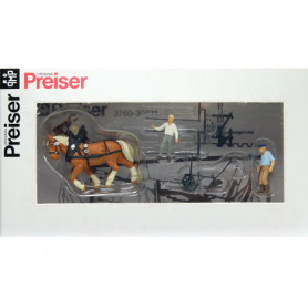 Fermiers avec charrue et 2 chevaux - HO 1/87 - PREISER 30431