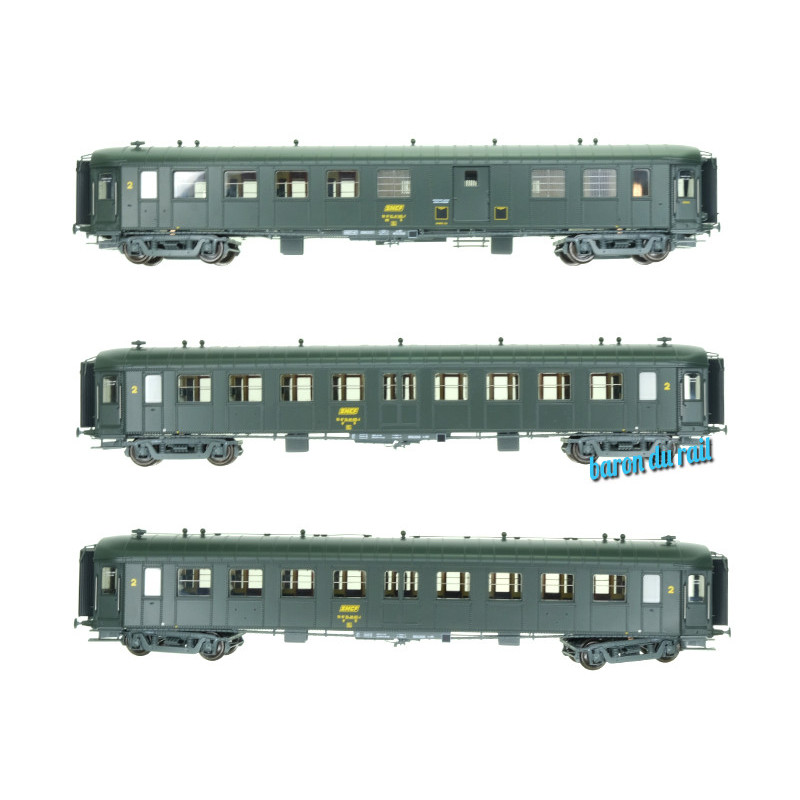 3x Voitures OCEM RA (B4D + 2 x B9) ép IV SNCF - HO 1/87 - REE VB-386