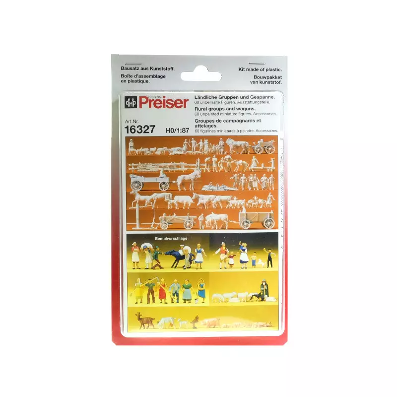 60x animaux, charrettes, paysans à peindre - HO 1/87 - PREISER 16327