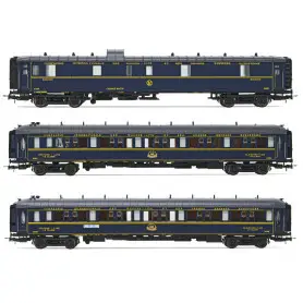 3x voitures «Train Bleu», 1 fourgon et 2 Lx, ép. III - CIWL - HO 1/87 - JOUEF HJ4162