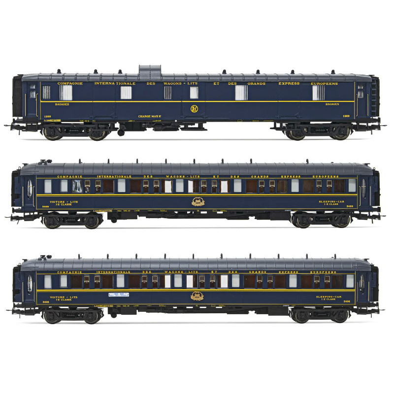 3x voitures «Train Bleu», 1 fourgon et 2 Lx, ép. III - CIWL - HO 1/87 - JOUEF HJ4162