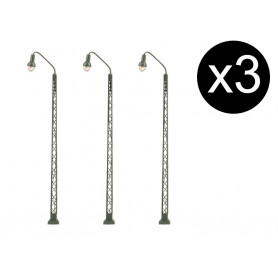 3x lampadaires à LED blanc chaud mât treillis - N 1/160 - FALLER 272129