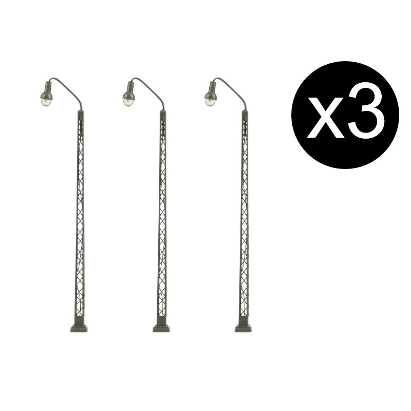 3x lampadaires à LED blanc chaud mât treillis - N 1/160 - FALLER 272129