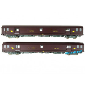 2x voiture postale PA UIC brun PTT - ép IV - HO 1/87 - 40444 LS Models