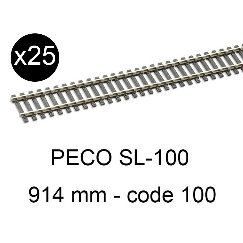PECO SL-100 - Pack de 25x rails flexibles 914 mm traverses bois code 100 - HO