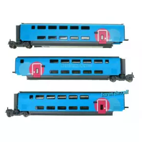 3 voitures intermédiaires Duplex "Ouigo", rame 766 ép. VI - HO 1/87 - JOUEF HJ3010